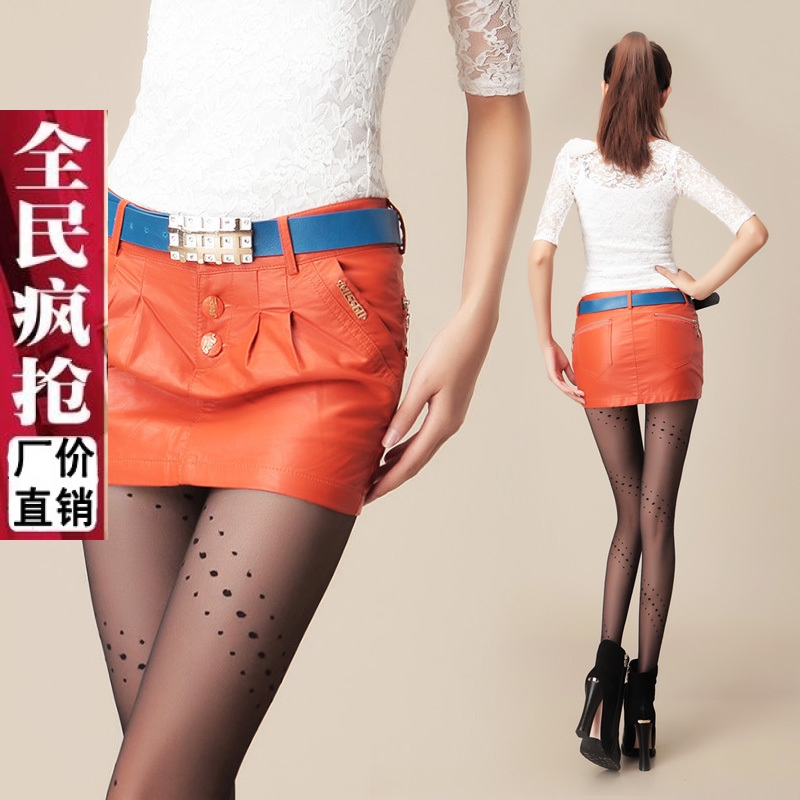 2012 autumn and winter slim zipper decoration slim hip PU short skirt water washed leather skirt bust skirt