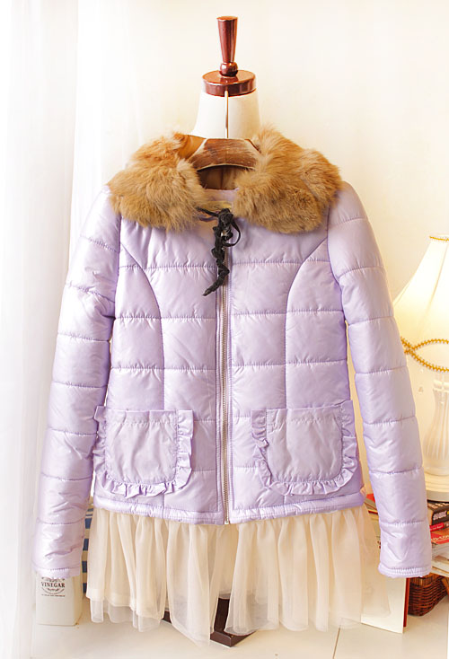 2012 autumn and winter small fresh o-neck long-sleeve the disassemblability lace cotton-padded jacket outerwear female
