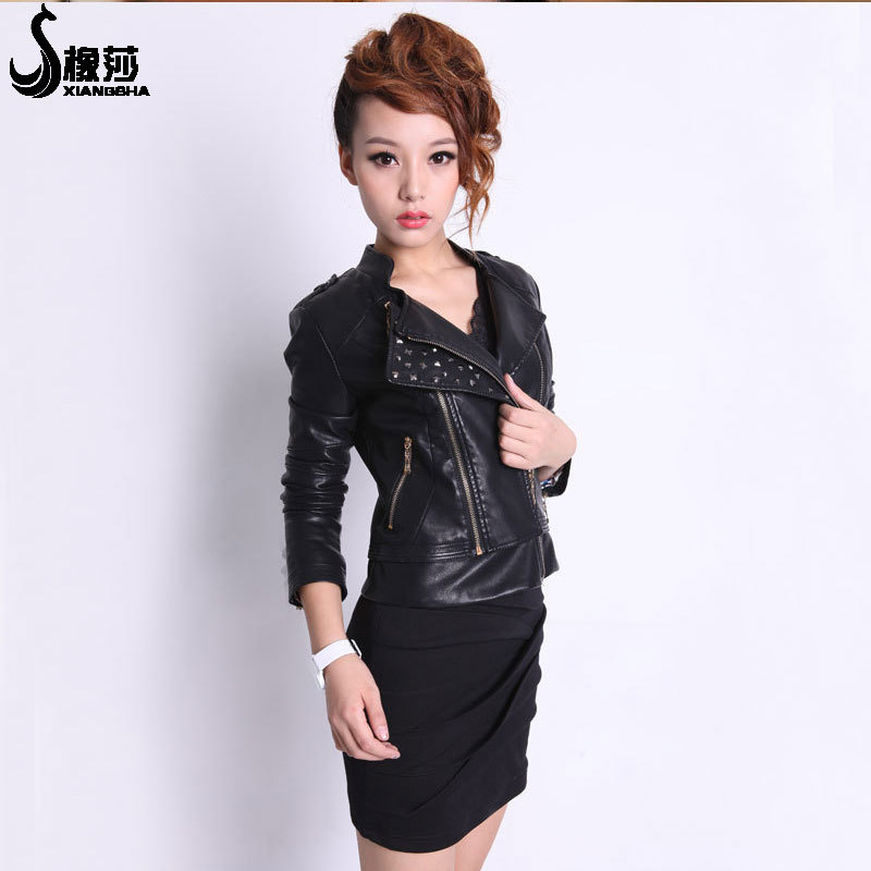 2012 autumn and winter small leather clothing women's fashion motorcycle short design slim PU jacket outerwear 0223