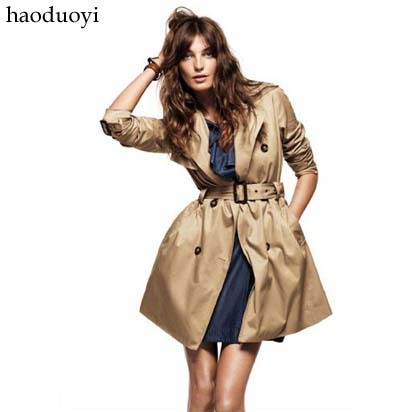 2012 autumn and winter stand collar khaki 100% cotton long design trench outerwear belt the appendtiff 6 full hm