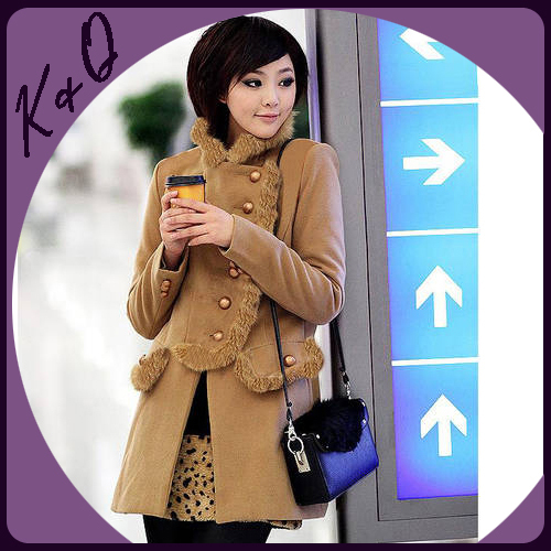 2012 autumn and winter stand collar rabbit fur slim waist slim wool coat women's outerwear with rabbit fur decoration