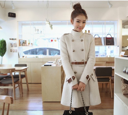 2012 autumn and winter stand collar woolen overcoat double breasted slim waist outerwear female trench overcoat female