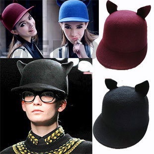 2012 autumn and winter street style cat ears small little demon pure woolen equestrian cap hat female