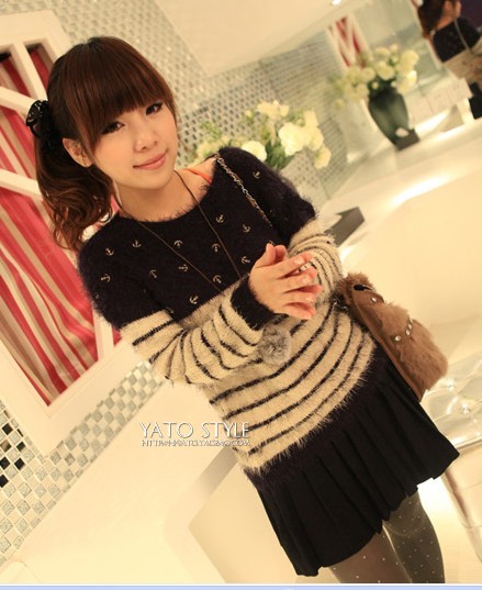 2012 autumn and winter stripe slim medium-long long-sleeve pullover basic sweater outerwear