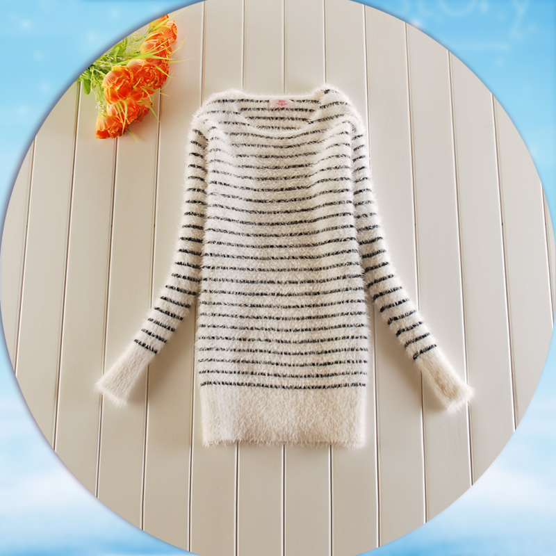 2012 autumn and winter sweater medium-long stripe basic sweater o-neck pullover sweater