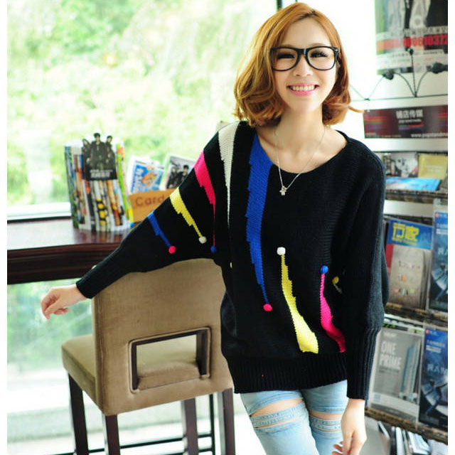 2012 autumn and winter sweater multicolour stripe o-neck loose long-sleeve sweater loose basic sweater