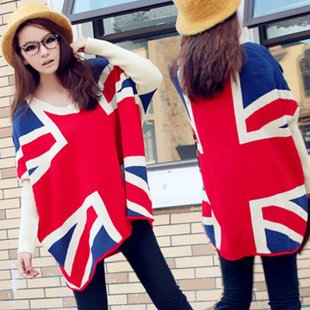 2012 autumn and winter sweater women loose type batwing sleeve flag pullovers 6 color patterns available free size