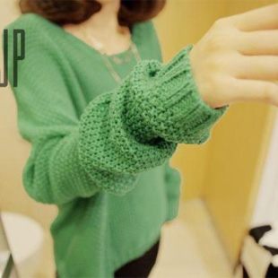 2012 autumn and winter sweet low collar loose long-sleeve pullover sweater batwing shirt plus size sweater outerwear female