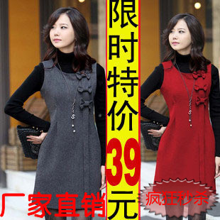 2012 autumn and winter sz slim ol woolen one-piece dress bow sleeveless tank dress