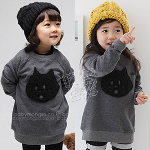 2012 autumn and winter the kitten girls clothing baby fleece sweatshirt dress wt-0692
