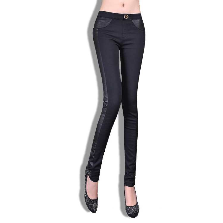 2012 autumn and winter thickening legging faux leather patchwork fleece slim pencil skinny pants Women