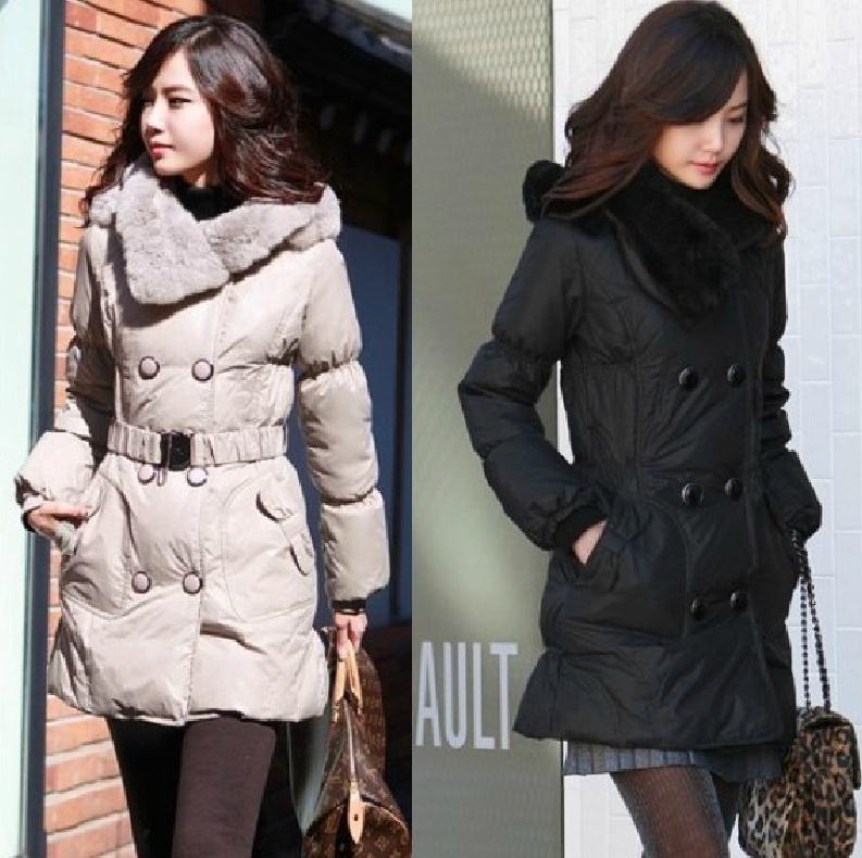 2012 autumn and winter thickening rabbit fur duck down slim double-breasted button cotton-padded jacket wadded jacket outerwear