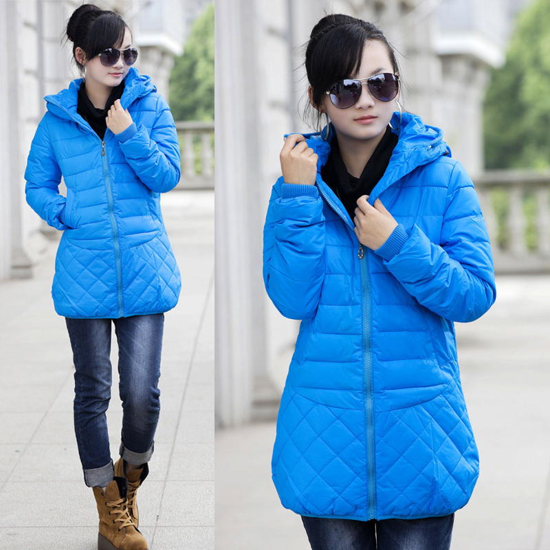 2012 autumn and winter thickening solid color slim down coat female medium-long