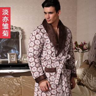 2012 autumn and winter thickening thermal robe male coral fleece cotton-padded sleepwear lounge