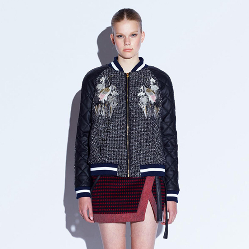 2012 autumn and winter threefloor leather embroidery bomberjacket short design jacket