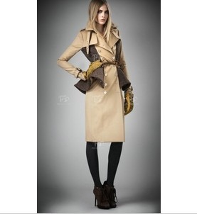 2012 autumn and winter trench women's t slim waist woolen cloth trench outerwear / overcoat in Khaki color 1236