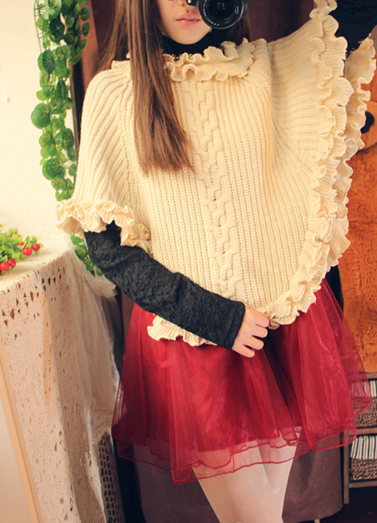 2012 autumn and winter vintage sweet baimuer laciness tent knitted sweater cape outerwear