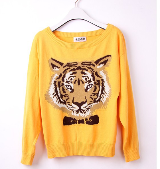 2012 autumn and winter vivi magazine vintage tiger head knitted sweater lena thin sweater female , Free Shipping