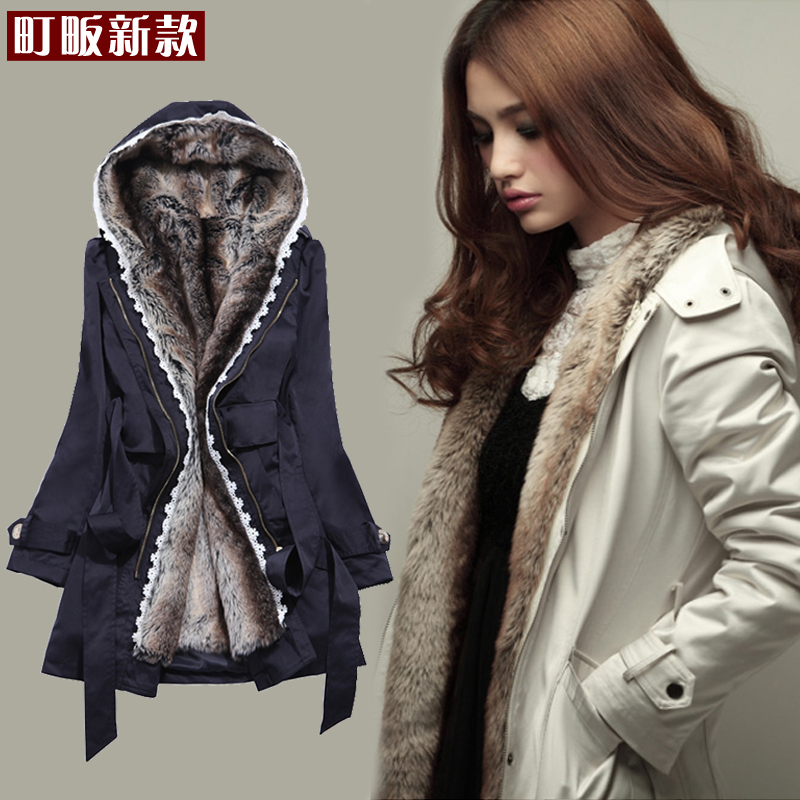 2012 autumn and winter wadded jacket outerwear thickening twinset women's slim thermal wool overcoat military overcoat