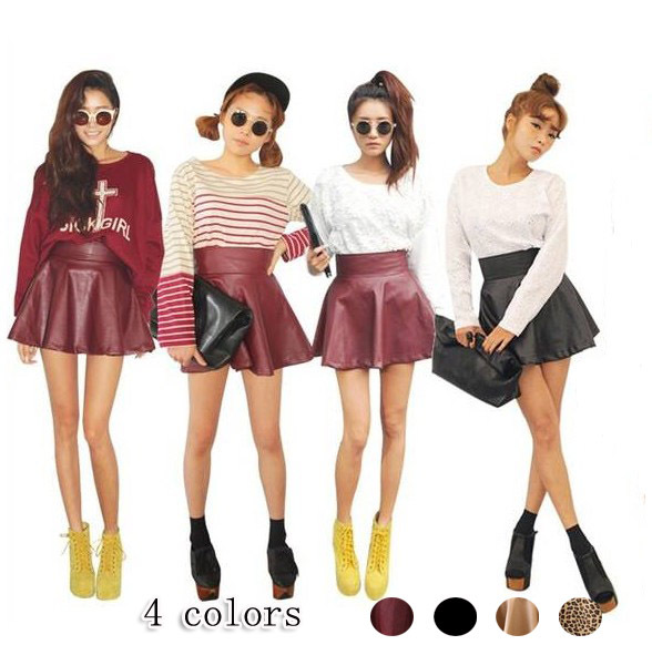 2012 autumn and winter women 449351 wind high waist A - shaped type leather skirt short skirt bust skirt