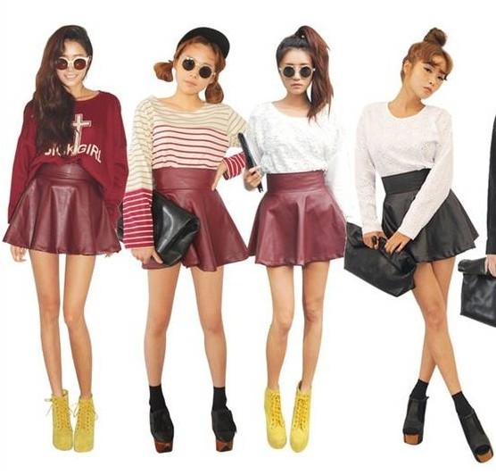 2012 autumn and winter women 9351 wind high waist A - shaped type leather skirt short skirt bust skirt