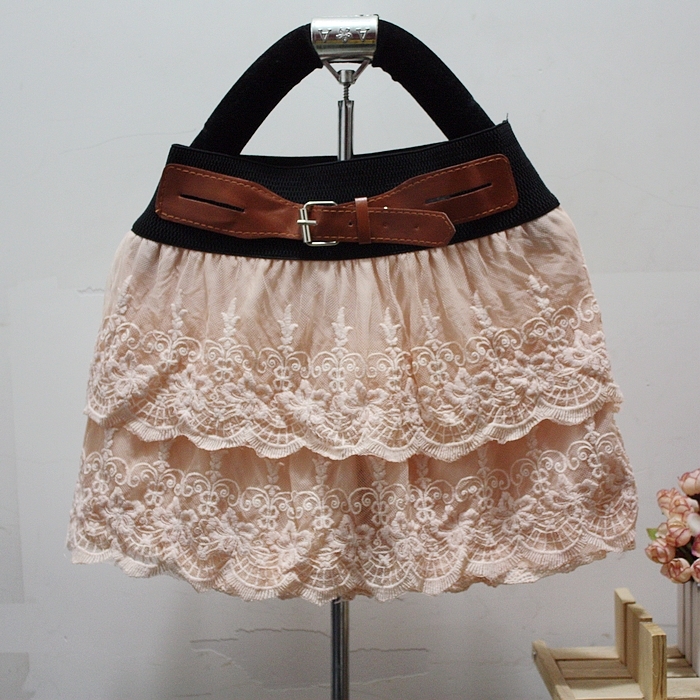 2012 autumn and winter women all-match belt leather buckle on lace tulle dress layered dress bust skirt short skirt
