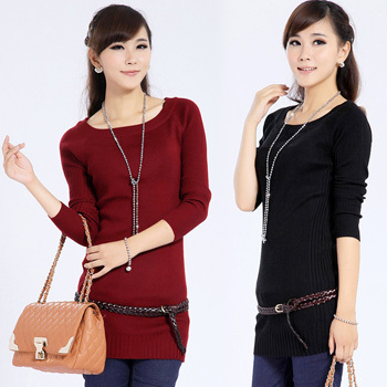 2012 autumn and winter women all-match low o-neck fashion medium-long pullover sweater female