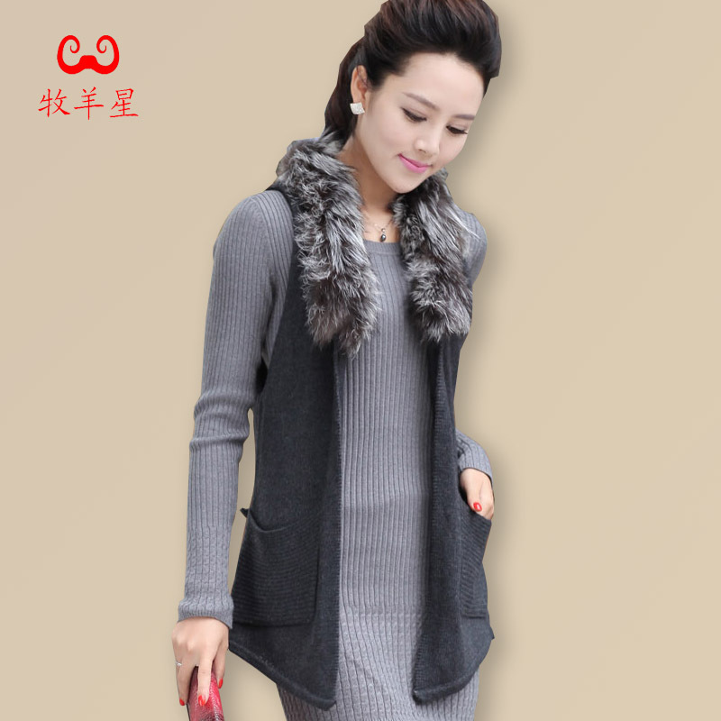 2012 autumn and winter women all-match solid color collar cashmere maomao sleeveless knitted sweater outerwear