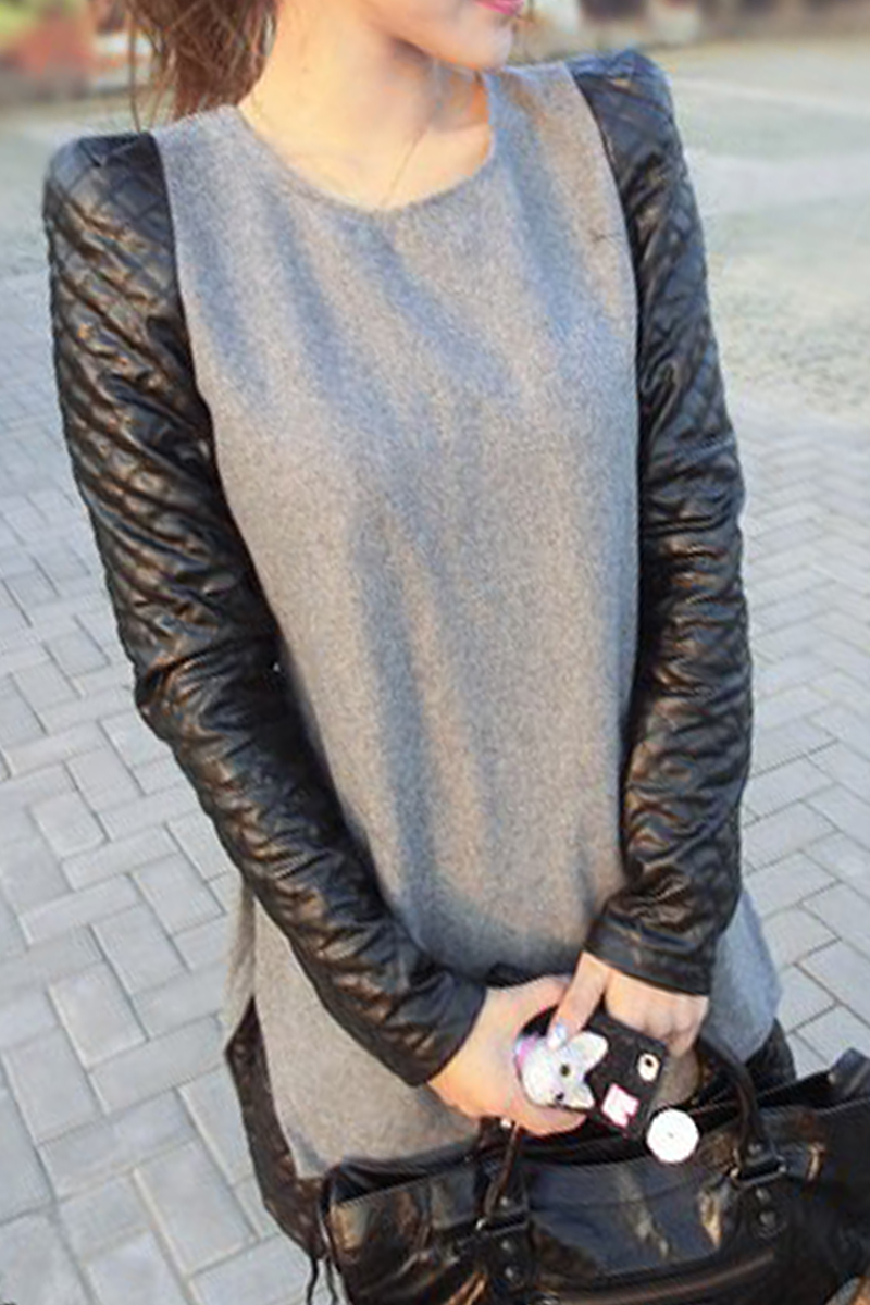 2012 autumn and winter women ayomi ladies elegant slim plaid leather patchwork woolen one-piece dress