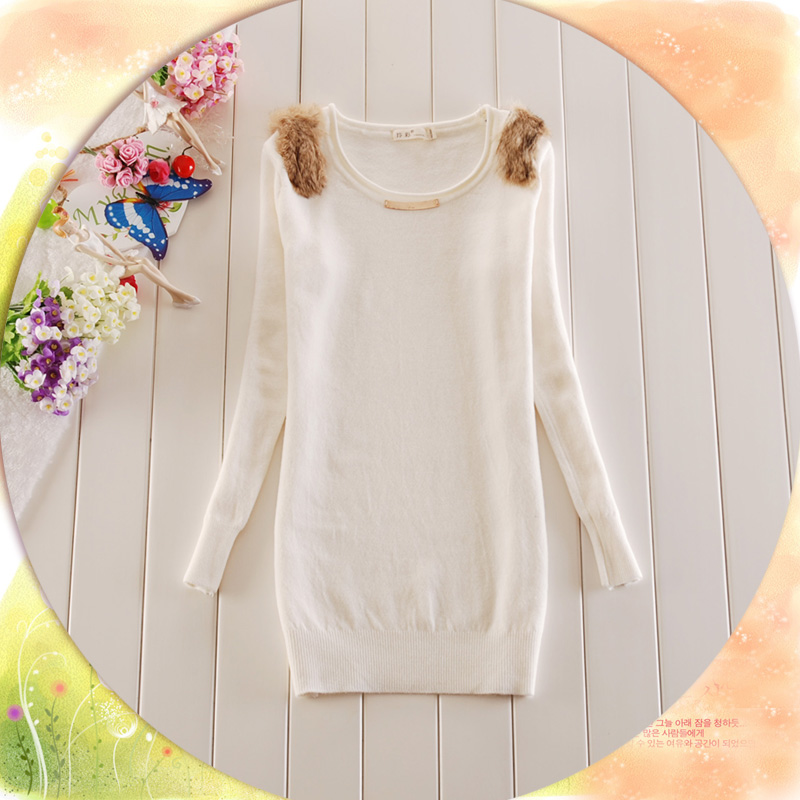 2012 autumn and winter women basic sweater knitted sweater medium-long o-neck sweater