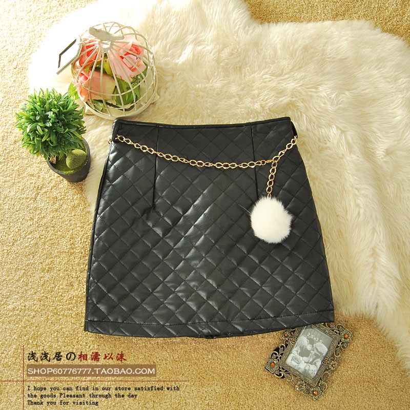 2012 autumn and winter women black a-line skirt pencil skirt slim hip skirt leather skirt step skirt short skirt