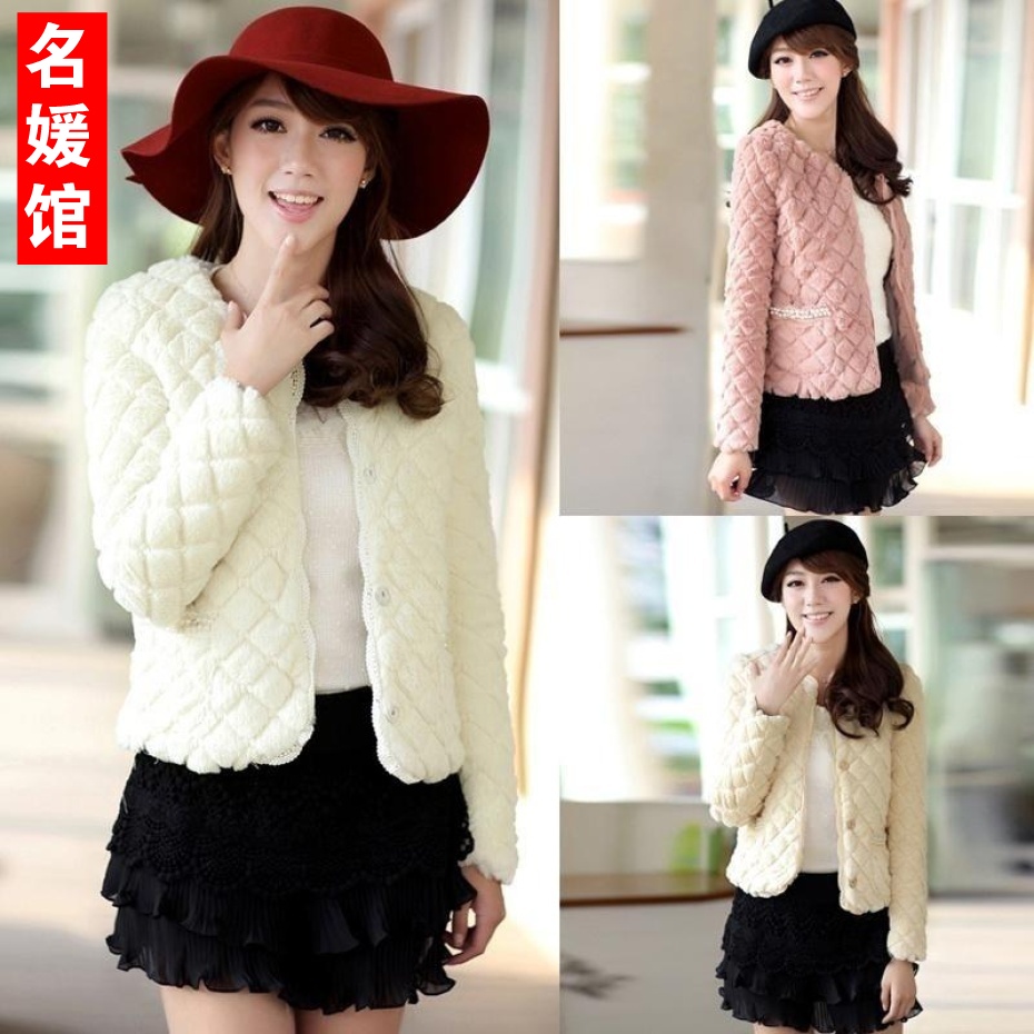 2012 autumn and winter women coat ol elegant slim short jacket thickening fleece