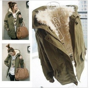 2012 autumn and winter women cotton-padded jacket thermal wadded jacket the disassemblability long wool liner thickening wadded
