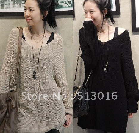 2012 autumn and winter women deep v neck plus size batwing sleeve loose basic sweater long design female sweater