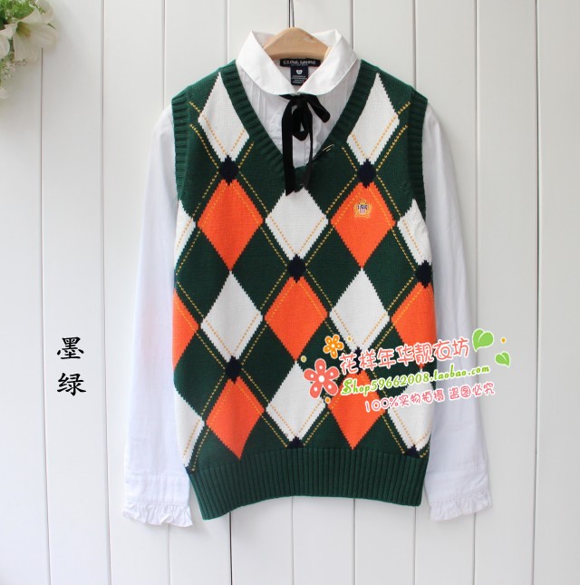 2012 autumn and winter women dimond 100% cotton plaid sweater vest V-neck female sleeveless pullover sweater