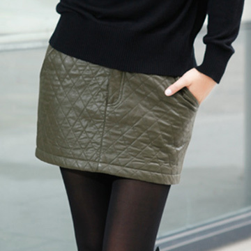 2012 autumn and winter women elegant fashion all-match solid color leather patchwork plus cotton short skirt