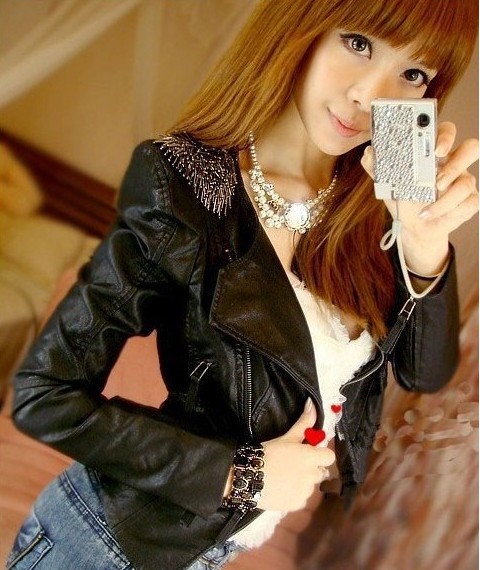 2012 autumn and winter women epaulette leather clothing jacket all-match elegant design cardigan short