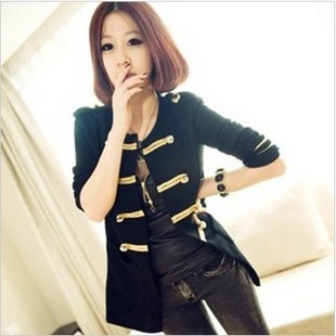 2012 autumn and winter women fashion casual gold buckle yarn cardigan small short jacket,Golden double-breasted suit,