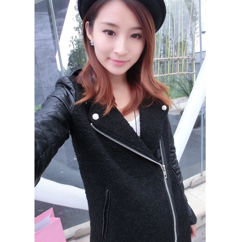 2012 autumn and winter women fashion woolen overcoat trench medium-long women's leather clothing outerwear t075