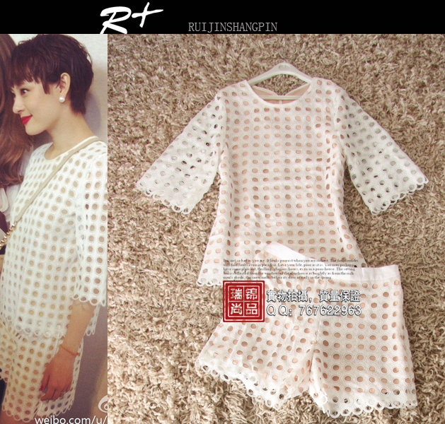 2012 autumn and winter women fresh goldenbarr cutout twinset set