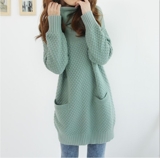2012 autumn and winter women heap turtleneck medium-long loose pineapple long-sleeve sweater
