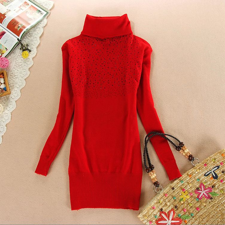 2012 autumn and winter women heap turtleneck rhinestones long-sleeve basic sweater