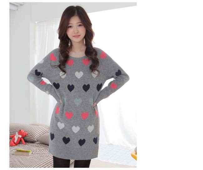 2012 autumn and winter women high quality multi-color heart edition gentlewomen all-match long-sleeve knitted sweater