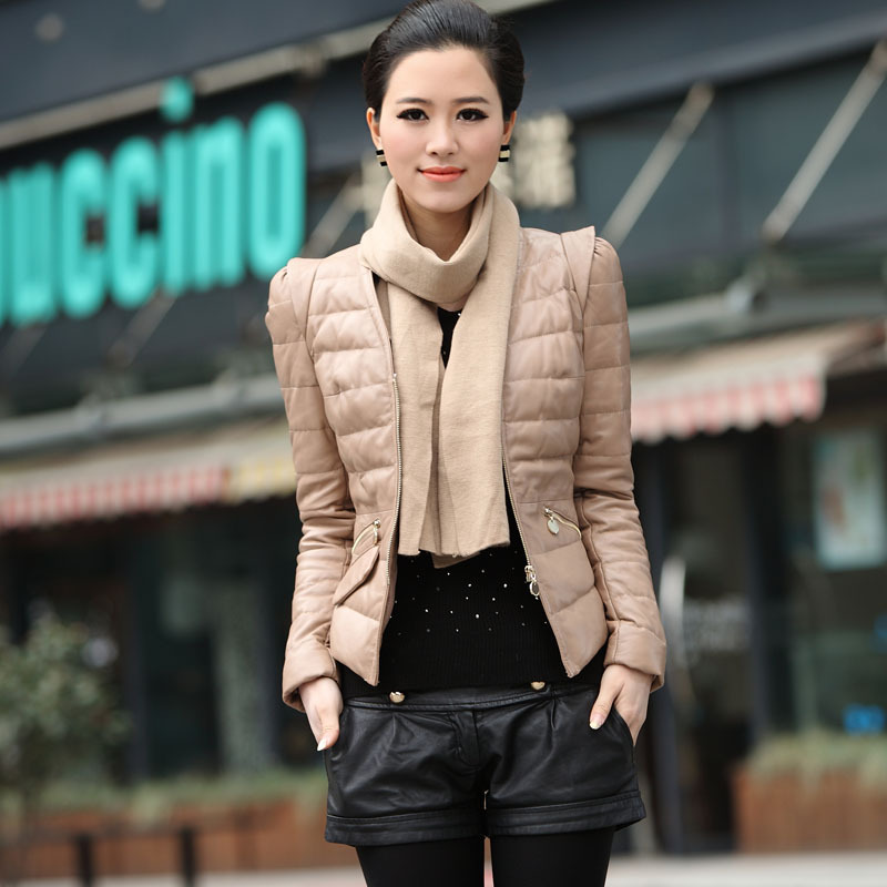 2012 autumn and winter women high quality sheepskin wool knitted scarf down genuine leather women's leather clothing