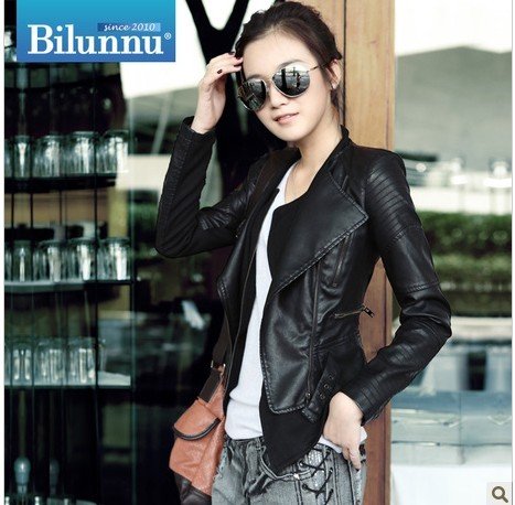 2012 autumn and winter women'jacket PU outerwear jacket fashion motorcycle short design slim women's leather clothing