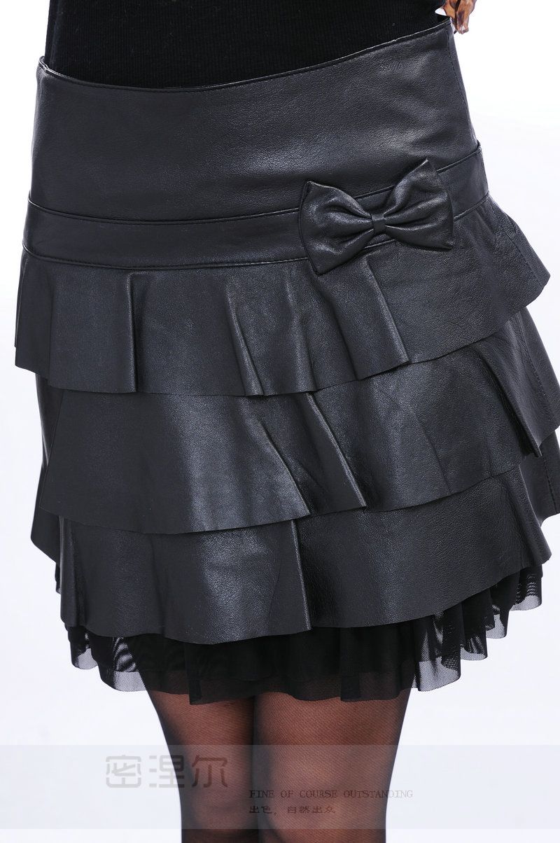 2012 autumn and winter women leather skirt sheepskin short skirt fashion all-match half-skirt