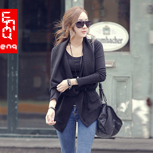 2012 autumn and winter women loose casual knitting cardigan shoulder cape type large lapel thickening sweater outerwear
