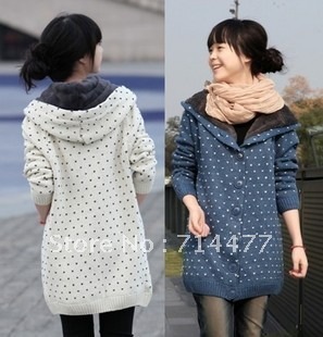 2012 autumn and winter women loose plus size with a hood cardigan long design plus velvet thickening sweater outerwear