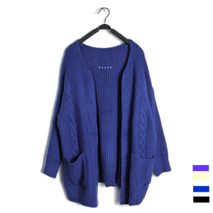 2012 autumn and winter women loose thick twisted pocket sweater female knitted big cardigan