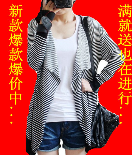 2012 autumn and winter women medium-long plus size stripe cardigan cape outerwear sweater